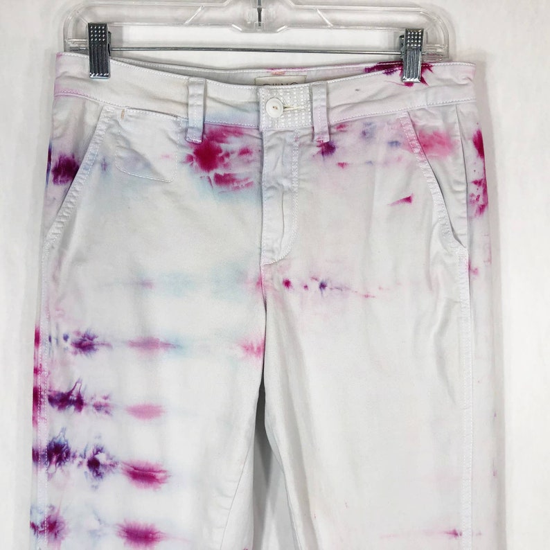 Lets Dance Tie Dyed Anthropologie Chino Size 28 Pants Handmade Tie Dye White Pink 1061 image 9
