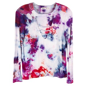 My Love Tie Dyed Heart Hips Small Top Handmade Tie Dye Purple Pink Strappy Keyhole 265