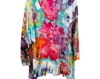 Weiche Umgebung Plus Größe 1X Top Handmade Tie Dye Rüschentasche Hippie 136