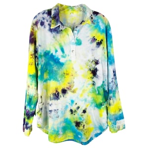 Mountain Song Medium Top Handmade Tie Dye Oops Langarm Gelb Lila 1177