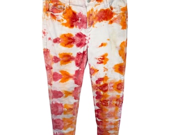 NYDJ Größe 12 Jeans Cropped Ankle Handmade Tie Dye Orange Pink Mid Rise 721