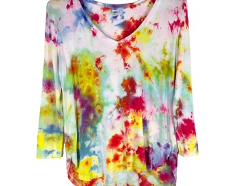 Alt Marine kleines Top Handmade Tie Dye Rosa Gelb Lila Boho Festival Hippie 536