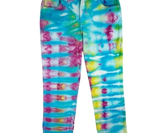 Nine West Sz 6 Jeans Tie Dye Handmade Blau Rosa Blau Gelb Skinny Mid Rise 548