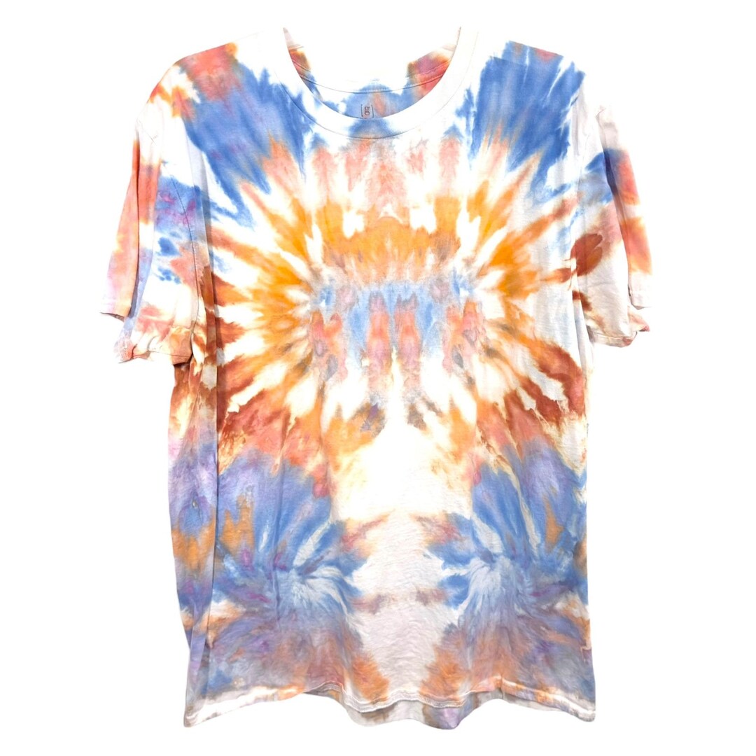 George XL Top Handmade Tie Dye T-shirt Short Sleeve Blue Orange