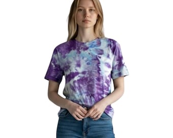 A New Day Großes Top Handmade Tie Dye Lila Blau Kurzarm Festival Boho 1756