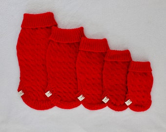 Wool Dog Sweater | Cableknit Sweater | Red Dog Sweater | Handmade Dog Sweater | Knitted Dog Sweater  | Knit Dog Sweater| Custom Dog Sweater