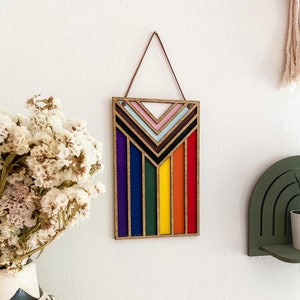 Handcrafted Wood Progress Pride Flag | LGBTQ+ Inclusive Banner