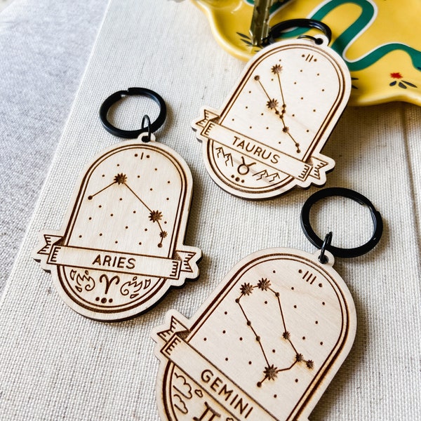 Zodiac Constellation Keychain | Zodiac Sign Keychains |  Horoscope Gift | Sign Symbol Night Sky | Star Sign Key tag