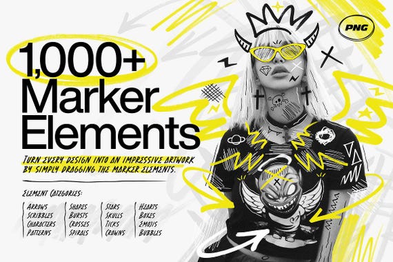 1000+ Marker Elements png for Adobe Photoshop, Illustrator or other software