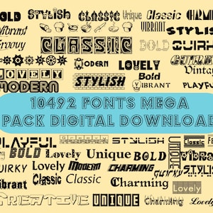 10492 Fonts Mega Collection TTF Pack - Digital Download, Huge Typeface Bundle for Design, Crafts & Projects
