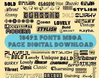 10492 Fonts Mega Collection TTF Pack - Digital Download, Huge Typeface Bundle for Design, Crafts & Projects