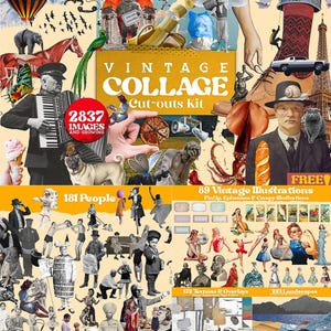 Kit de recortes de collage vintage 2837. Archivos digitales para scrapbooking, diarios y manualidades.
