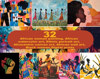 African Woman Painting Watercolor Art Ethnic Afrocentric Portrait Black Woman Digital Prints Canvas Wall Art