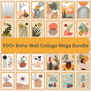 Boho Wall Collage Mega Bundle, conjunto com mais de 500 impressões, impressões de arte de meados do século, conjunto de pôsteres abstratos, decoração para casa para impressão, download digital