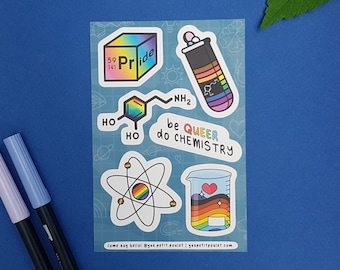 Queer Chemistry Pride Sticker Sheet: Kawaii Planner Stickers