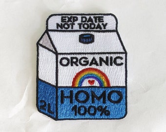 Homo Milk Carton Embroidery Patch: LGBTQ+ Pride Iron-On