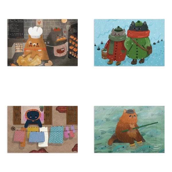 Cats 4 Season - Chats mignons - Carte postale Cottagecore Cats, Carte postale alimentaire, Mini Wall Print