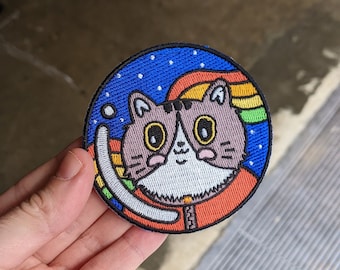 Embroidery Patch Cat in Space - Patch Rainbow Subtle Iron-On - Science Pride Patch