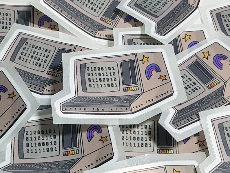 Nonbinary Code Pearlescent Sticker: LGBT Pride, Break the Binary (3 in) image 2