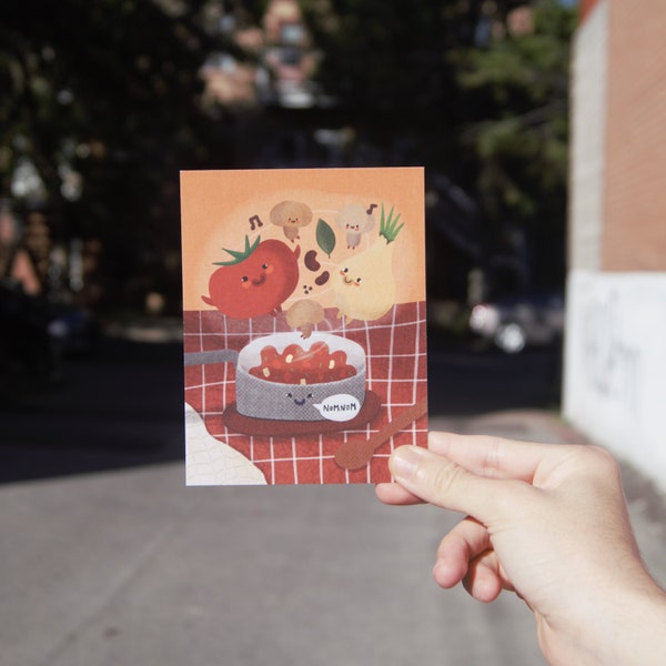 Carte postale mignonne de soupe d’amour - Illustration de nourriture - Carte postale mate illustrée