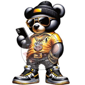 Yellow Polo Teddy Bear PNG – Streetwear Drip Clipart, Urban Fashion Digital Art, Transparent Background | DTF Transfer | 300 Dpi