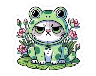 Grumpy Cat Frog Costume Sticker, Funny Waterproof Vinyl Decal