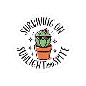 Adesivo per cactus "Sopravvivere alla luce del sole e al dispetto", divertente adesivo in vinile impermeabile per piante, decalcomania per laptop, regalo umoristico per introversi.