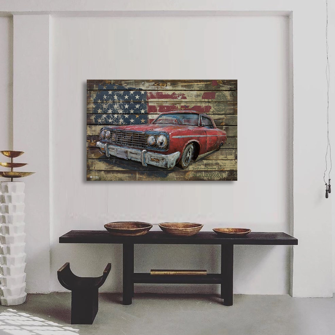 Metal Wall art USA Traditional Old Car 3D Wood Home Decor Etsy