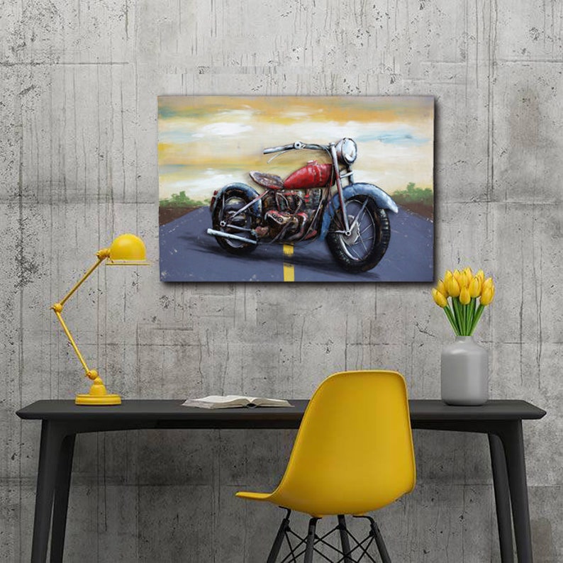 3D Motorcycle Sculpture Metal Wood Wall Art Motorbike Wall Etsy