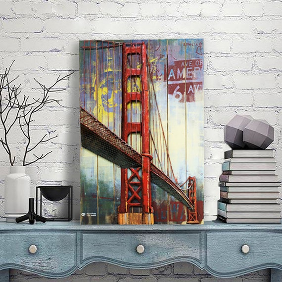 3d Wood Metal Golden Gate Bridge Industrial Oil Painting Travel Souvenir San Francisco Memories Wall Art Sculpture