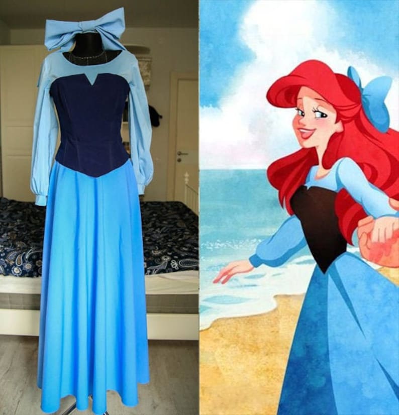 Original Mermaid Princess Ariel Blue Dress Cosplay Costume Customized Halloween