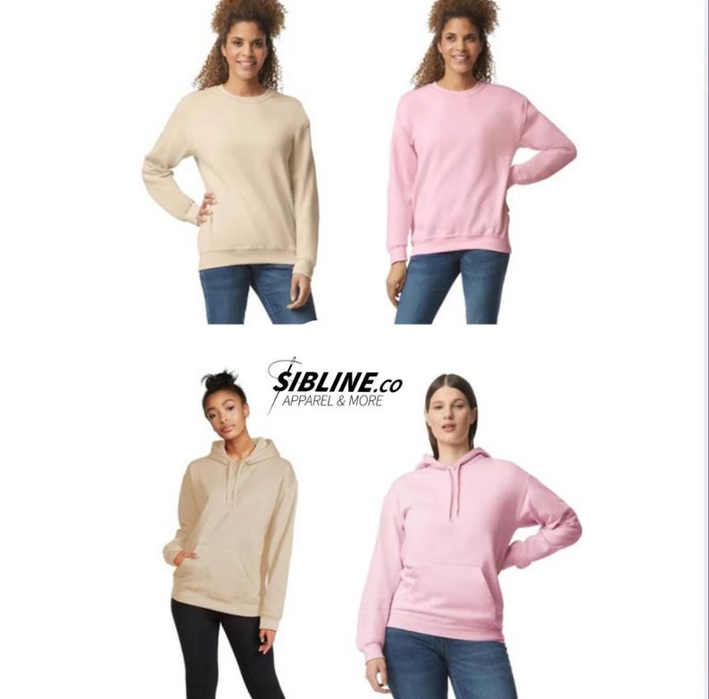 K&ouml;nnte beinhalten: Vier Sweatshirts in zwei Farben: Beige und Pink. Zwei sind Rundhals-Sweatshirts und zwei sind Kapuzen-Sweatshirts. Die Sweatshirts sind alle unifarben und haben keine Grafiken oder Designs.