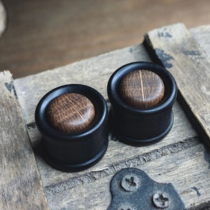 Wood plug 14mm ebony with oak wood inlay