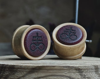 20-mm-Plugs aus Ahornholz mit pyrographierter Amaranth-Einlage in Leviathan/Sulphur