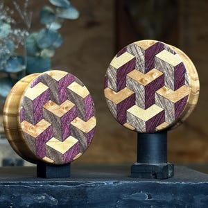 Wooden plugs 40mm, olive wood, 3D pattern marquetry