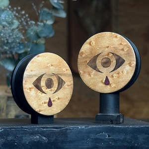 Wooden plugs 40mm, ebony wood, eye marquetry
