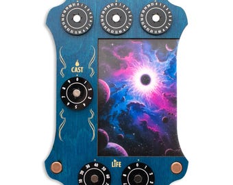 MTG Commander Zone Tray: Blue Wood & Acrylic Dials - Strata Strike - Blue Space