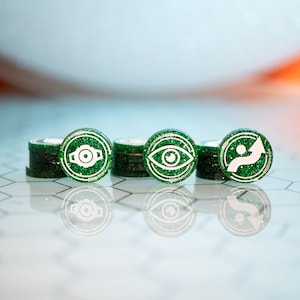 STRATA STRIKE | Green Bundle - Focus, Evade, Calculate Tokens - Set of 5 Each | Glitter Acrylic - X-Wing – Single-Sided