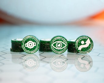 STRATA STRIKE | Green Bundle - Focus, Evade, Calculate Tokens - Set of 5 Each | Glitter Acrylic - X-Wing – Single-Sided