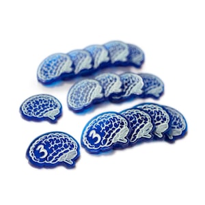 STRATA STRIKE |  Pack of 15 Sanity, Brain Acrylic Tokens | (5) "3" Value, (10) Single Value | Eldritch Horror, Arkham Horror, Elder Sign