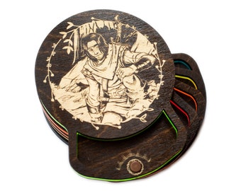 STRATA STRIKE | Coaster Dice Tray - Fantasy Wooden Coasters - Human Fighter - Kona - Great for D&D, Pathfinder, and Other Fantasy Fans