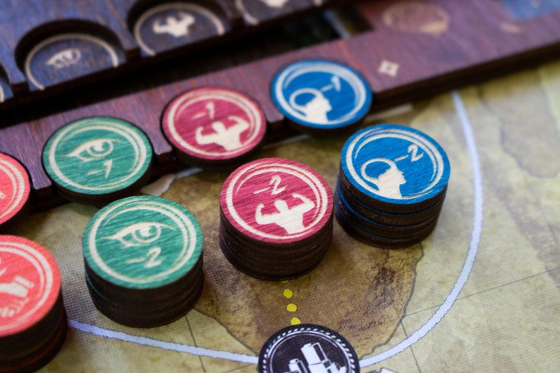 STRATA STRIKE Eldritch Horror Wooden Impairment Tokens Negative Skill Tokens image 4