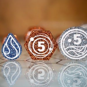 STRATA STRIKE | Dune: Imperium/Uprising compatible - Spice, Solari, and Water Tokens | Glitter Acrylic – Single-Sided