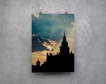 Silhouette of Main Market Square in Krakow  - Wall Art Print