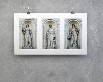 Photographs of Statues in Warsaw Poland Triptych Wall Art Print Travel European Europe