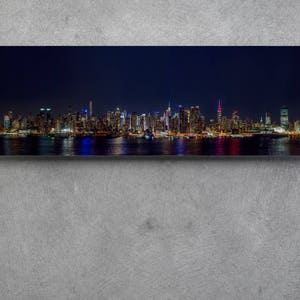 New York City Panorama Skyline NYC Night Skyline Manhattan Canvas Print Color or Black and White B&W 16x48