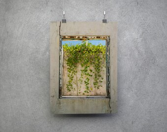 Ventana jamaicana en un fuerte abandonado cerca de Montego Bay / Wall Art Print Travel