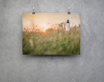 Turquía Point Lighthouse Sunset en Elk Neck State Park en North East, Maryland / Wall Art Print Travel Nautical Waterfront