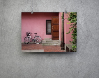 Bike in a European Courtyard in Zamość Poland  - Wall Art Print