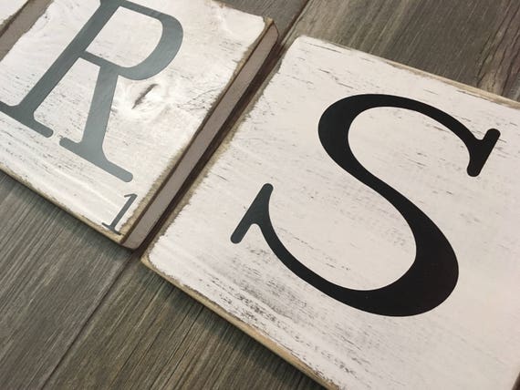 5 5 Scrabble Letter Wood Wall Decor White Rustic Farmhouse Etsy